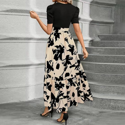 Women's Formal High Waisted Floral Dress Set - Short Sleeve