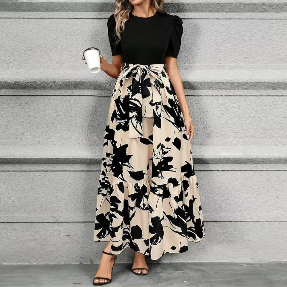 Women's Formal High Waisted Floral Dress Set - Short Sleeve