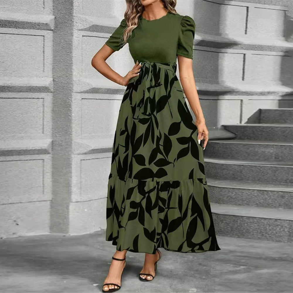 Women's Formal High Waisted Floral Dress Set - Short Sleeve