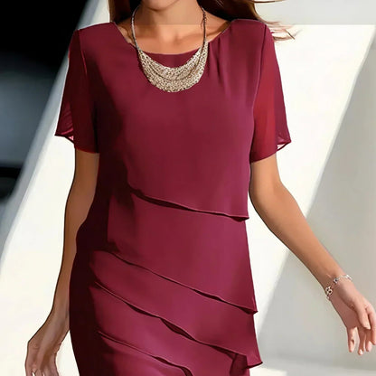 Women's Formal Tiered Cocktail Dress - Short Sleeve Midi