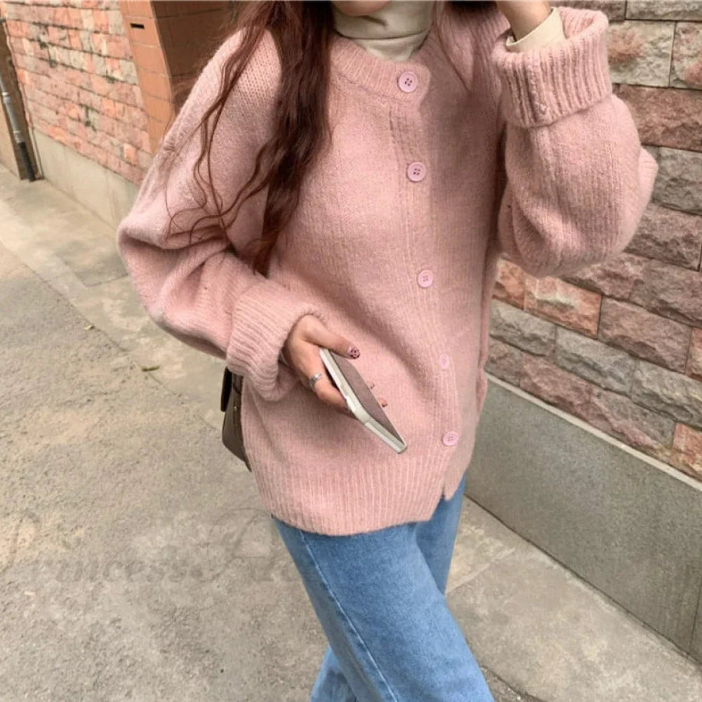 Women's Oversized Knit Cardigan Sweater - Button Up Cozy