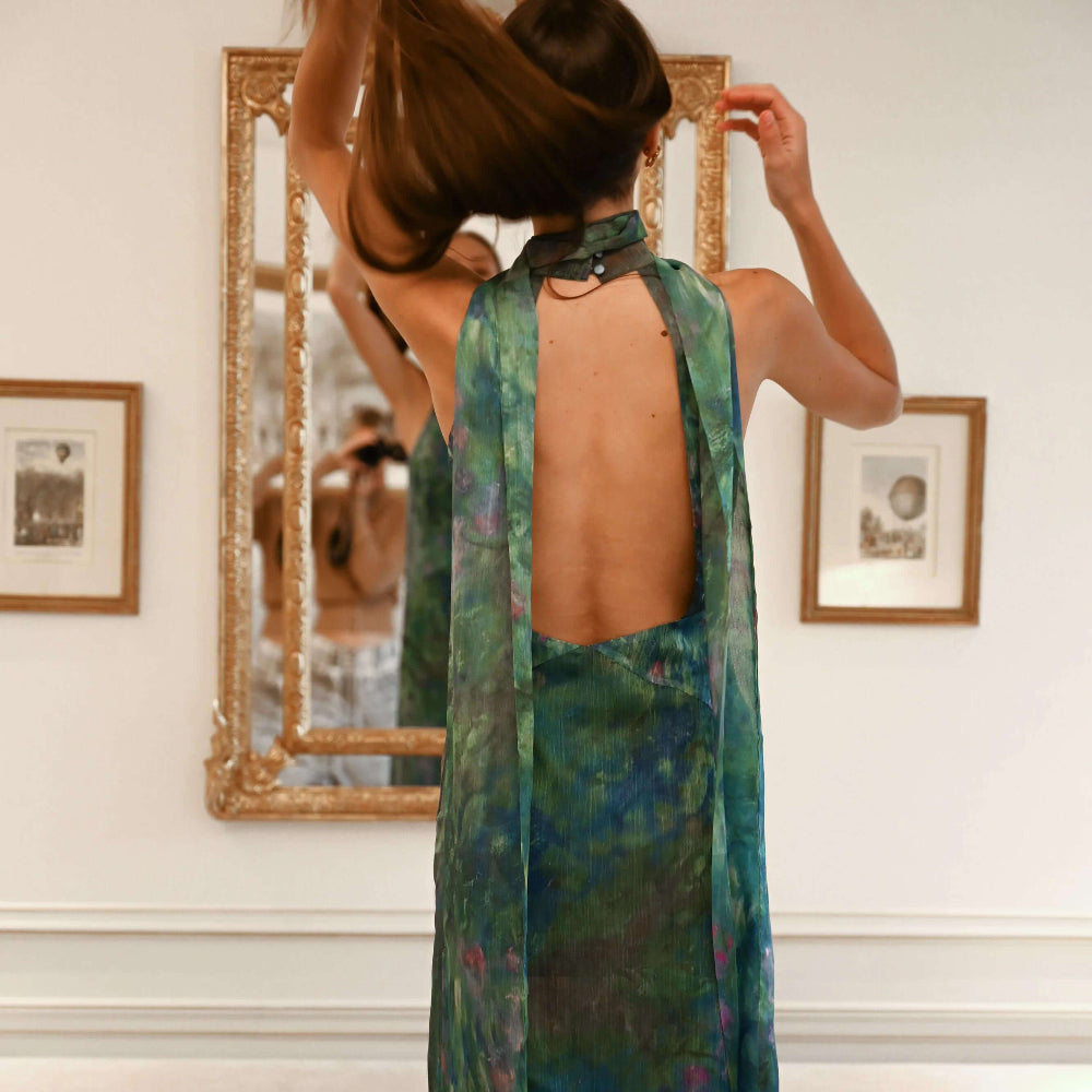 Women's Halter Keyhole Evening Dress - Bodycon Maxi