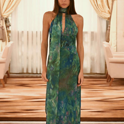 Women's Halter Keyhole Evening Dress - Bodycon Maxi