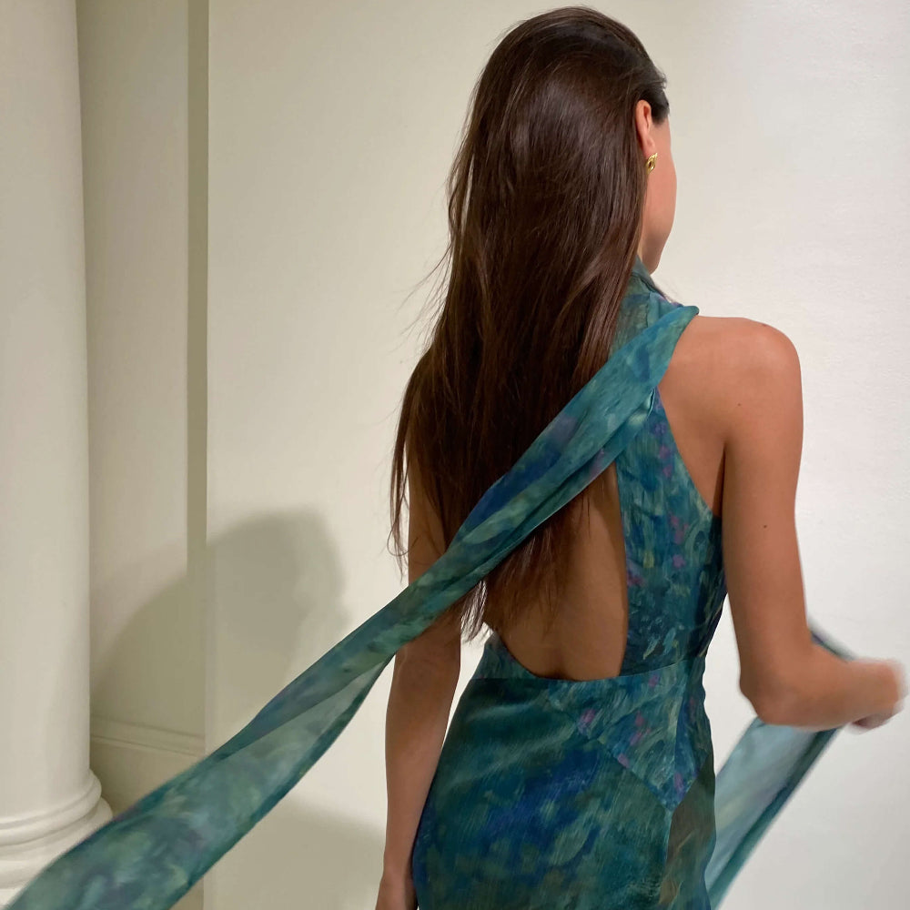 Women's Halter Keyhole Evening Dress - Bodycon Maxi