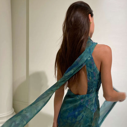 Women's Halter Keyhole Evening Dress - Bodycon Maxi