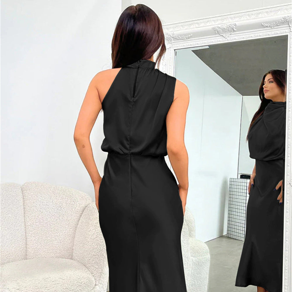 Women's Halter Neck Formal Dress - Sleeveless Midi