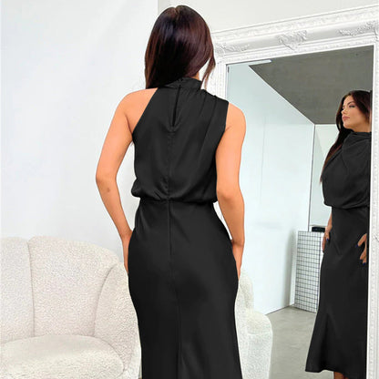 Women's Halter Neck Formal Dress - Sleeveless Midi