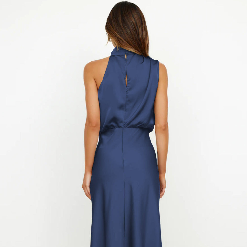 Women's Halter Neck Formal Dress - Sleeveless Midi