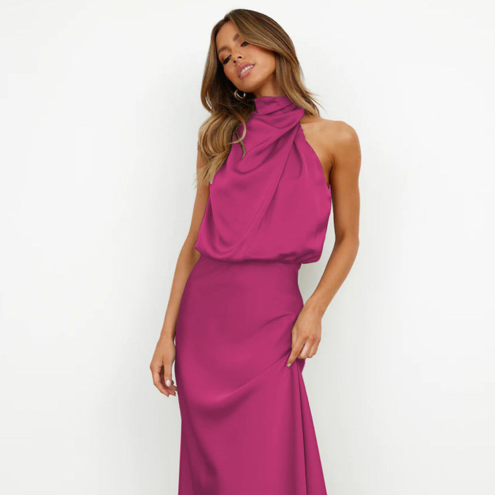 Women's Halter Neck Formal Dress - Sleeveless Midi