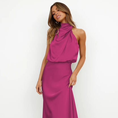 Women's Halter Neck Formal Dress - Sleeveless Midi