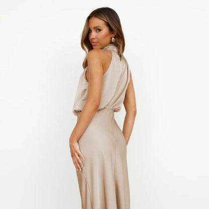 Women's Halter Neck Formal Dress - Sleeveless Midi