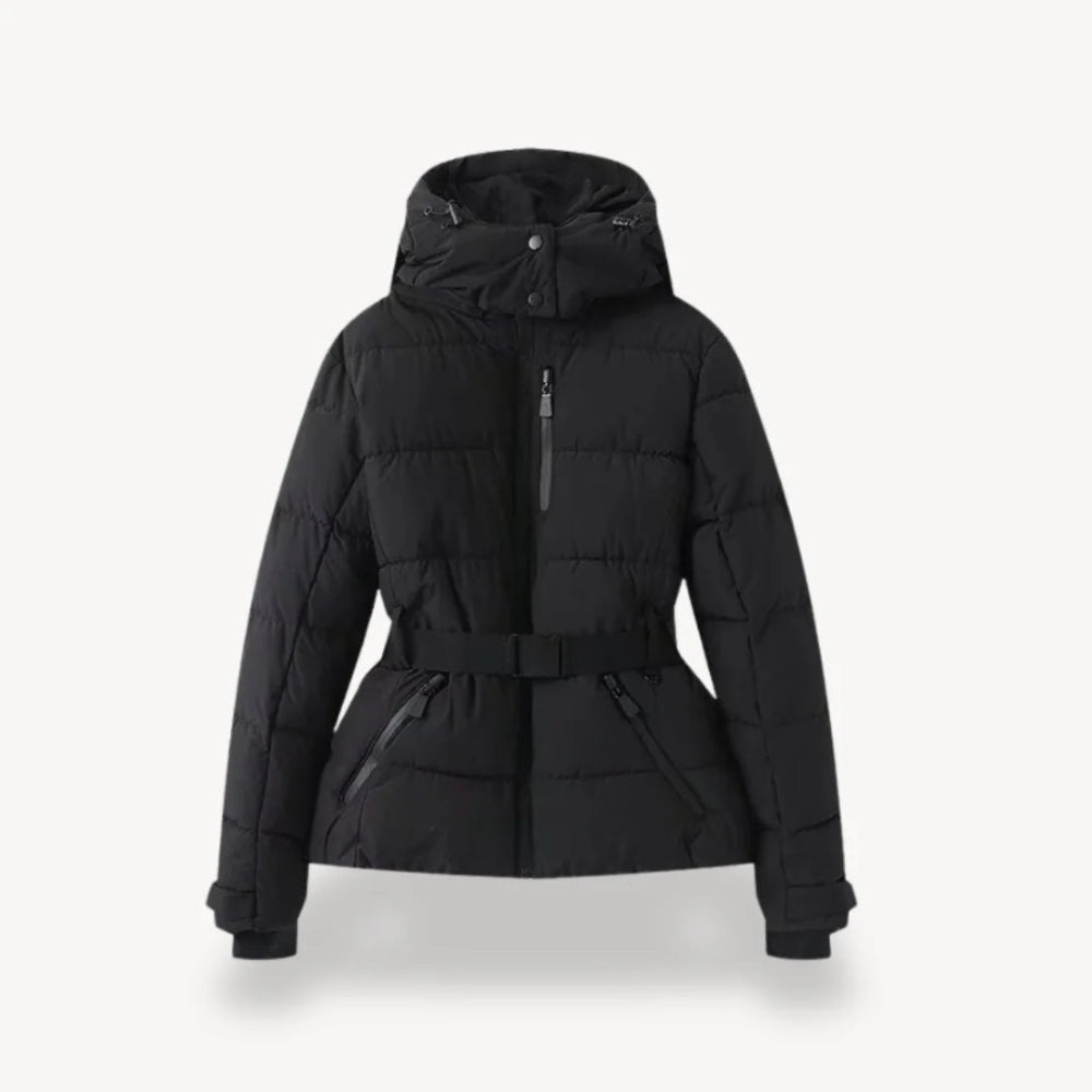 Women’s Insulated Puffer Jacket - Belted Hooded Winter Coat