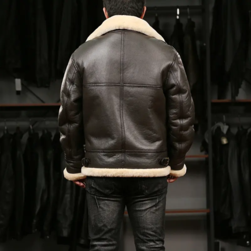Men's Leather Aviator Coat Sheepskin Classic Flight Jacket