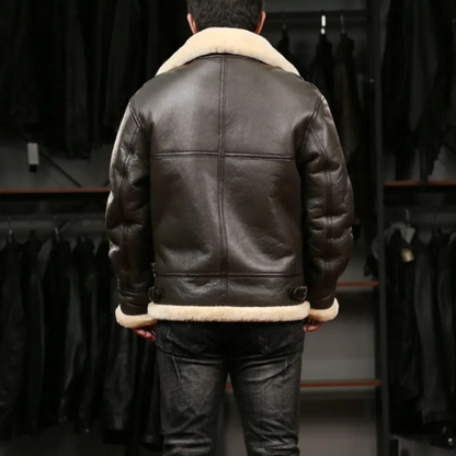 Men's Leather Aviator Coat Sheepskin Classic Flight Jacket