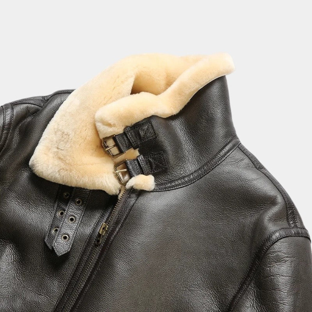 Women's Leather Aviator Coat Sheepskin Classic Flight Jacket 5