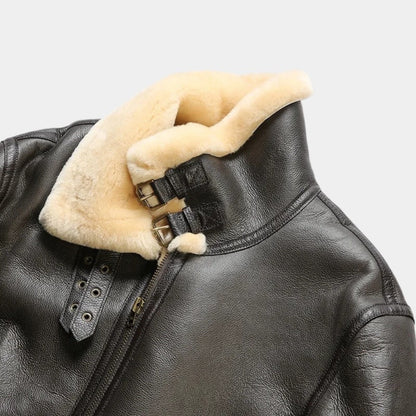 Women's Leather Aviator Coat Sheepskin Classic Flight Jacket 5