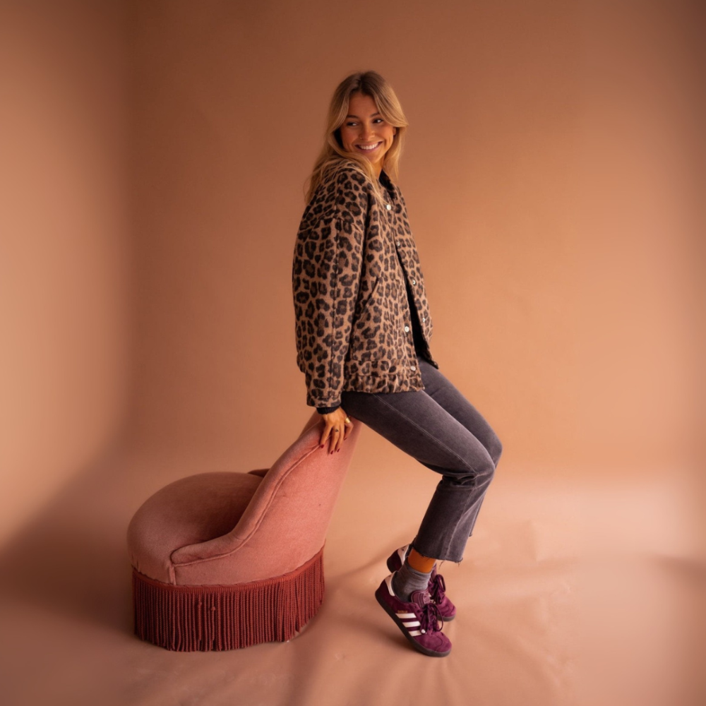 Women's Leopard Print Fleece Jacket - Oversized Casual