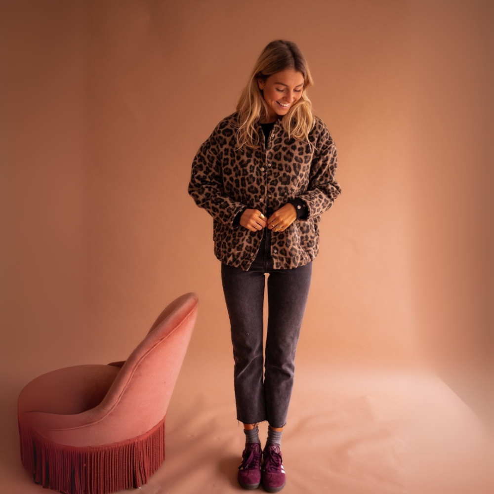 Women's Leopard Print Fleece Jacket - Oversized Casual