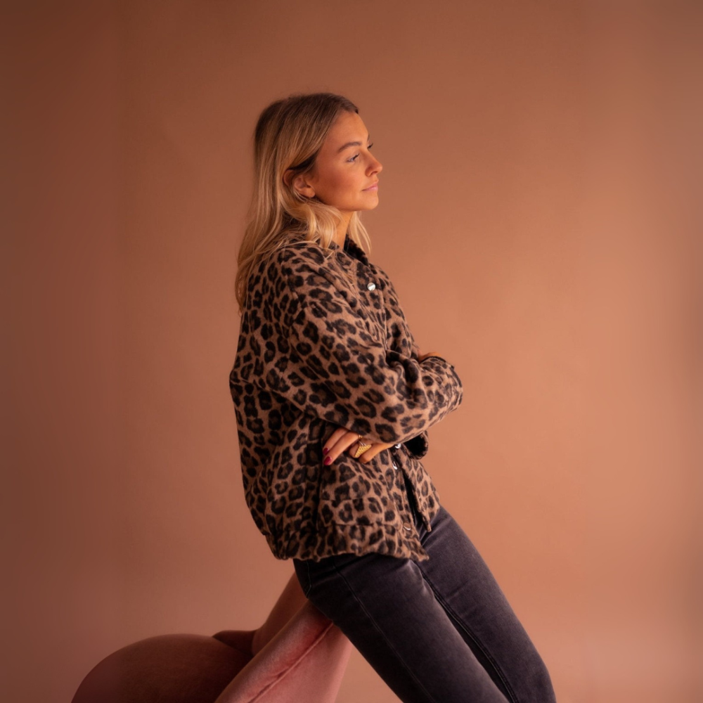 Women's Leopard Print Fleece Jacket - Oversized Casual