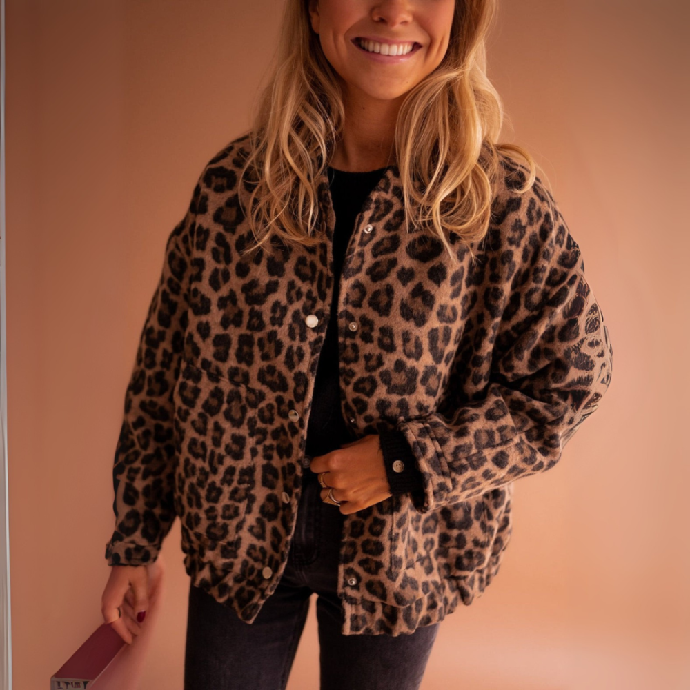 Women's Leopard Print Fleece Jacket - Oversized Casual