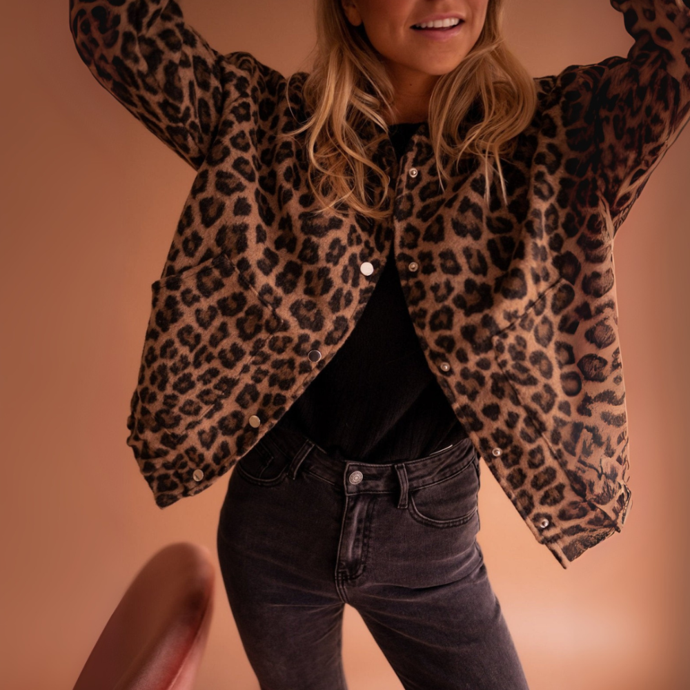 Women's Leopard Print Fleece Jacket - Oversized Casual