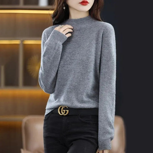 Women's Mock Neck Long Sleeve Knitted Sweater - Pullover