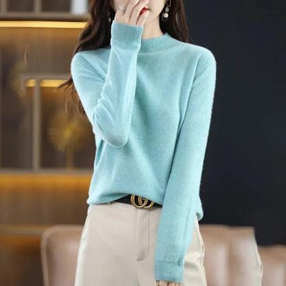 Women's Mock Neck Long Sleeve Knitted Sweater - Pullover