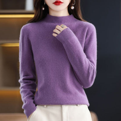 Women's Mock Neck Long Sleeve Knitted Sweater - Pullover