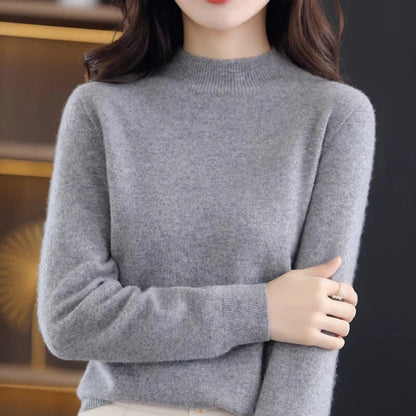 Women's Mock Neck Long Sleeve Knitted Sweater - Pullover