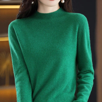 Women's Mock Neck Long Sleeve Knitted Sweater - Pullover