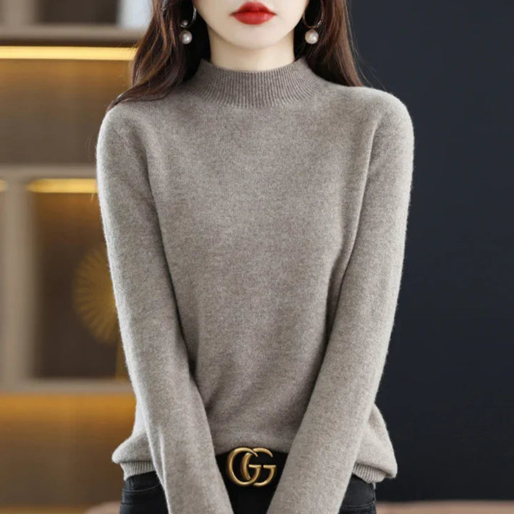 Women's Mock Neck Long Sleeve Knitted Sweater - Pullover