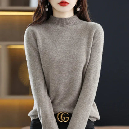 Women's Mock Neck Long Sleeve Knitted Sweater - Pullover