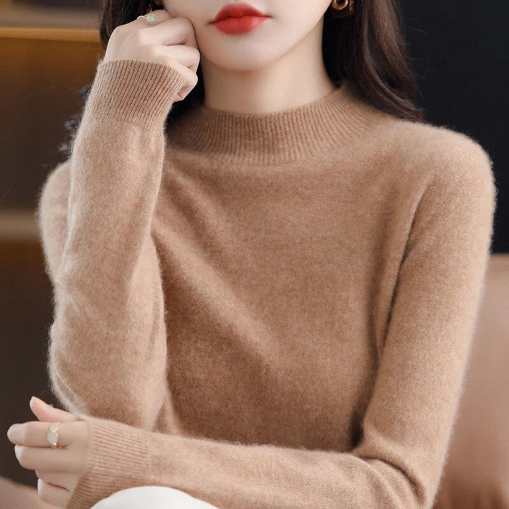Women's Mock Neck Long Sleeve Knitted Sweater - Pullover