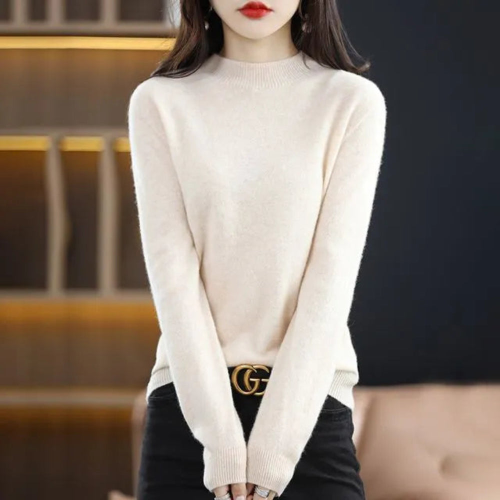 Women's Mock Neck Long Sleeve Knitted Sweater - Pullover