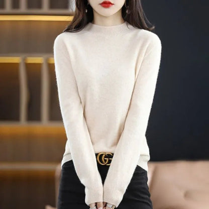 Women's Mock Neck Long Sleeve Knitted Sweater - Pullover