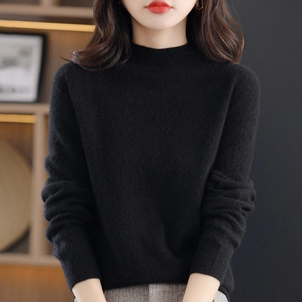 Women's Mock Neck Long Sleeve Knitted Sweater - Pullover