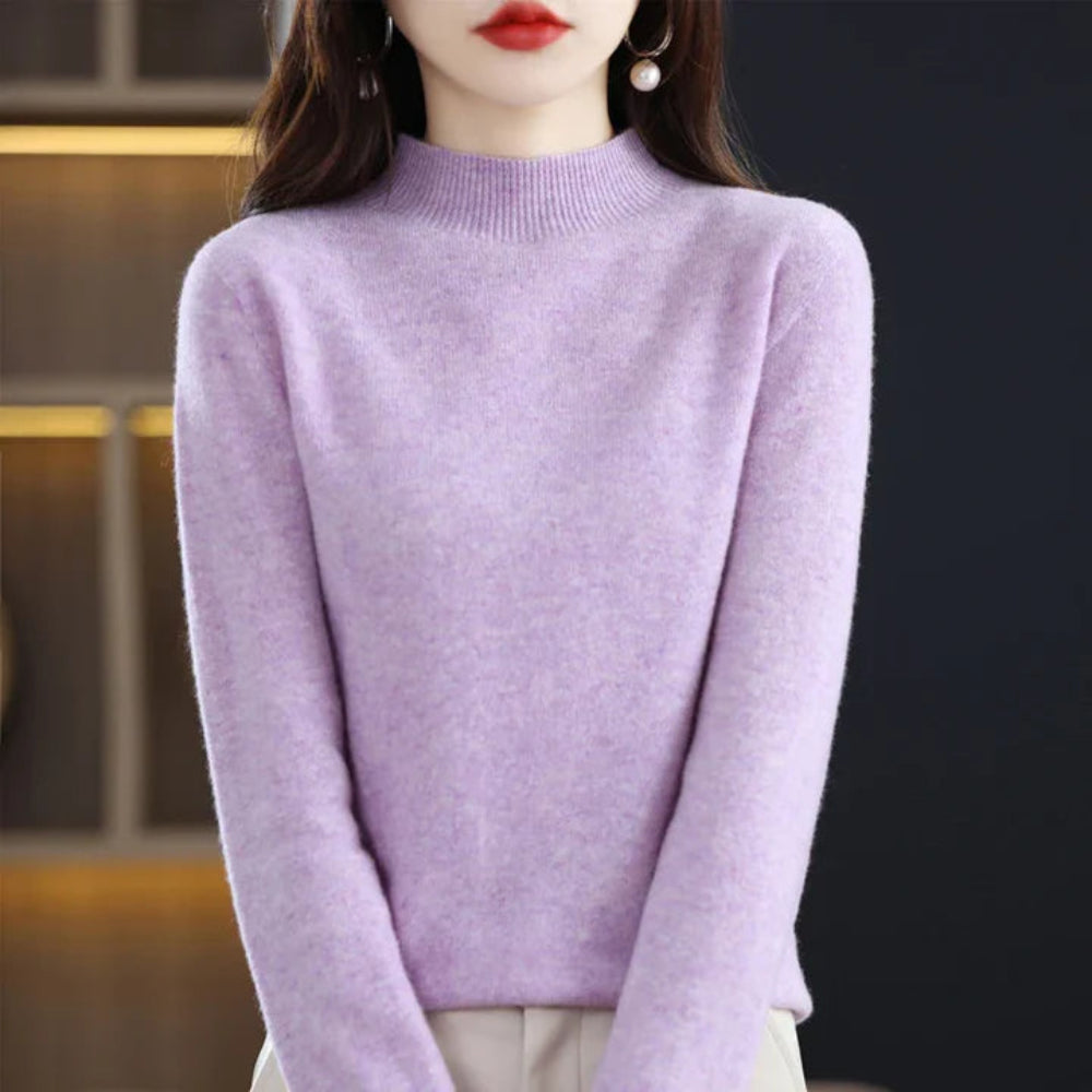 Women's Mock Neck Long Sleeve Knitted Sweater - Pullover