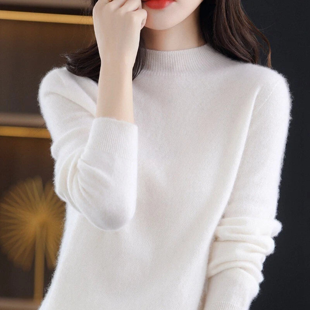 Women's Mock Neck Long Sleeve Knitted Sweater - Pullover