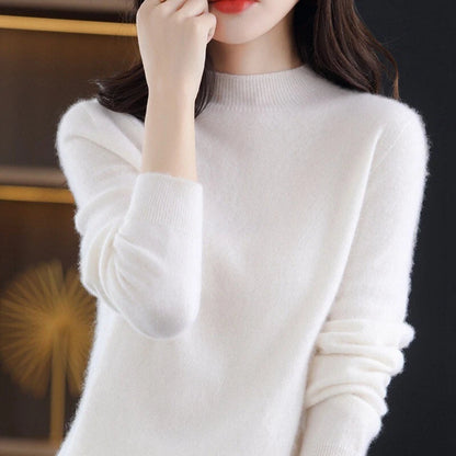 Women's Mock Neck Long Sleeve Knitted Sweater - Pullover