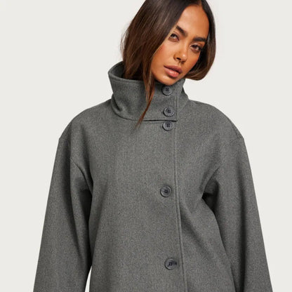 Women's Modern Wool Short Coat - High Neck Buttoned