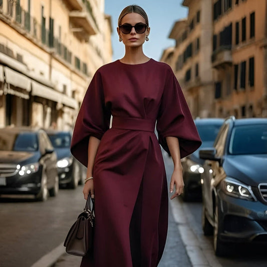 Women's Oversized Formal Kimono Wrap Dress - Belted Midi