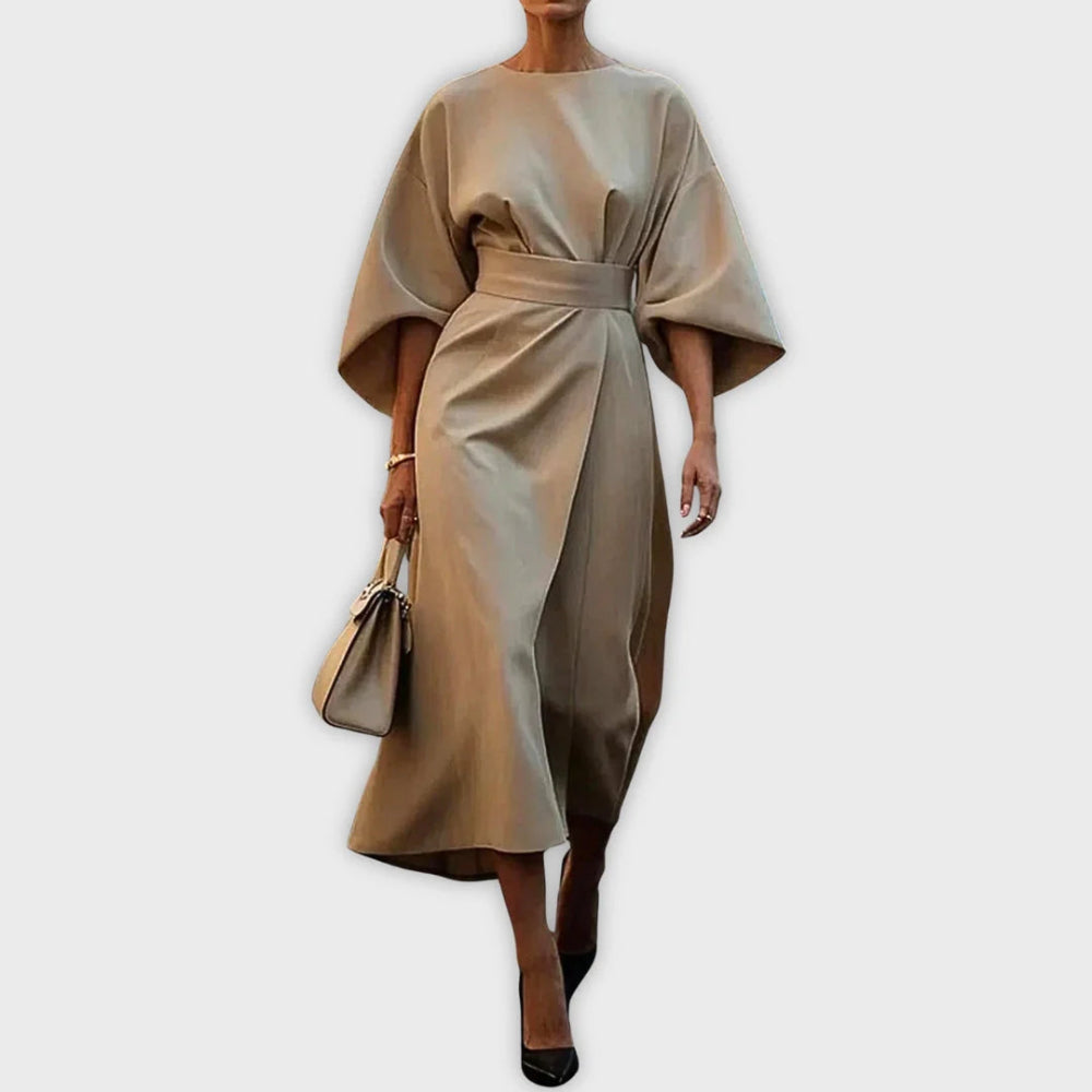 Women's Oversized Formal Kimono Wrap Dress - Belted Midi