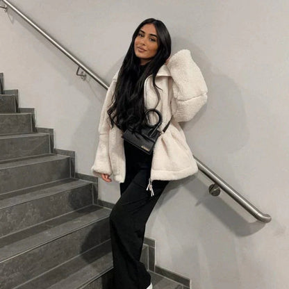Women’s Oversized Sherpa Jacket - Warm Fleece Outerwear