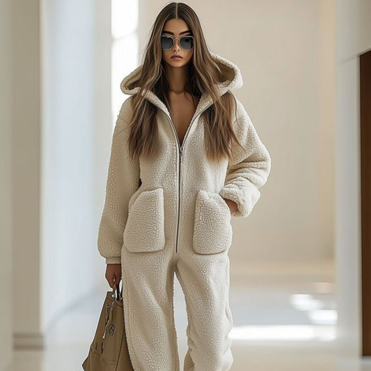 Women's Oversized Sherpa Zip Up Hoodie - Fleece Tracksuit