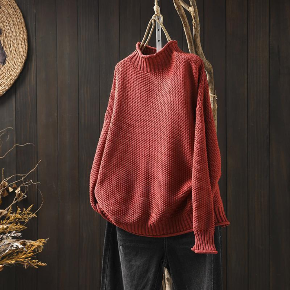 Women's Oversized Textured Turtleneck Long Sleeve Sweater - Pullover