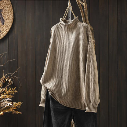 Women's Oversized Textured Turtleneck Long Sleeve Sweater - Pullover