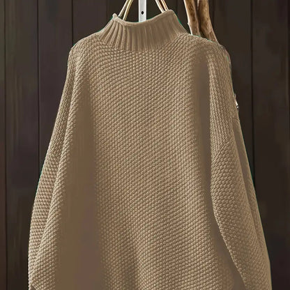 Women's Oversized Textured Turtleneck Long Sleeve Sweater - Pullover