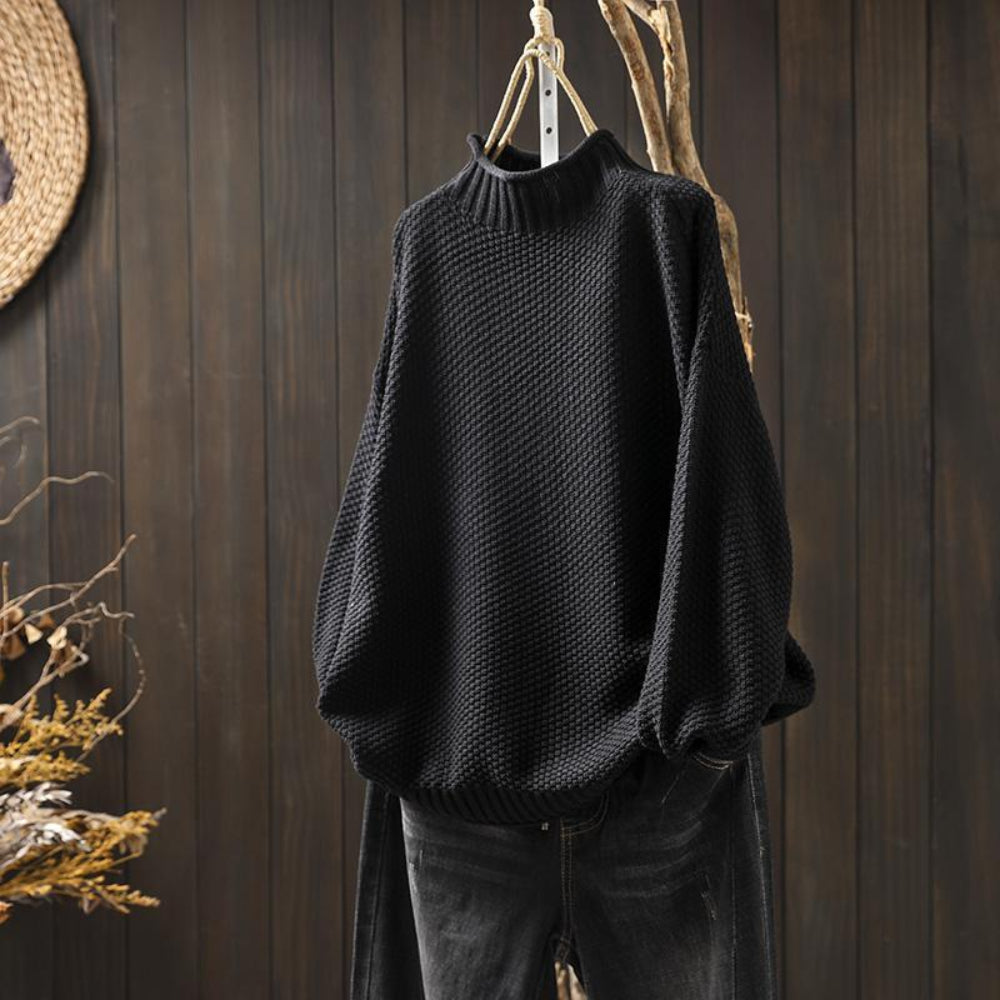 Women's Oversized Textured Turtleneck Long Sleeve Sweater - Pullover