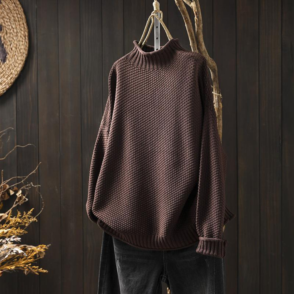 Women's Oversized Textured Turtleneck Long Sleeve Sweater - Pullover
