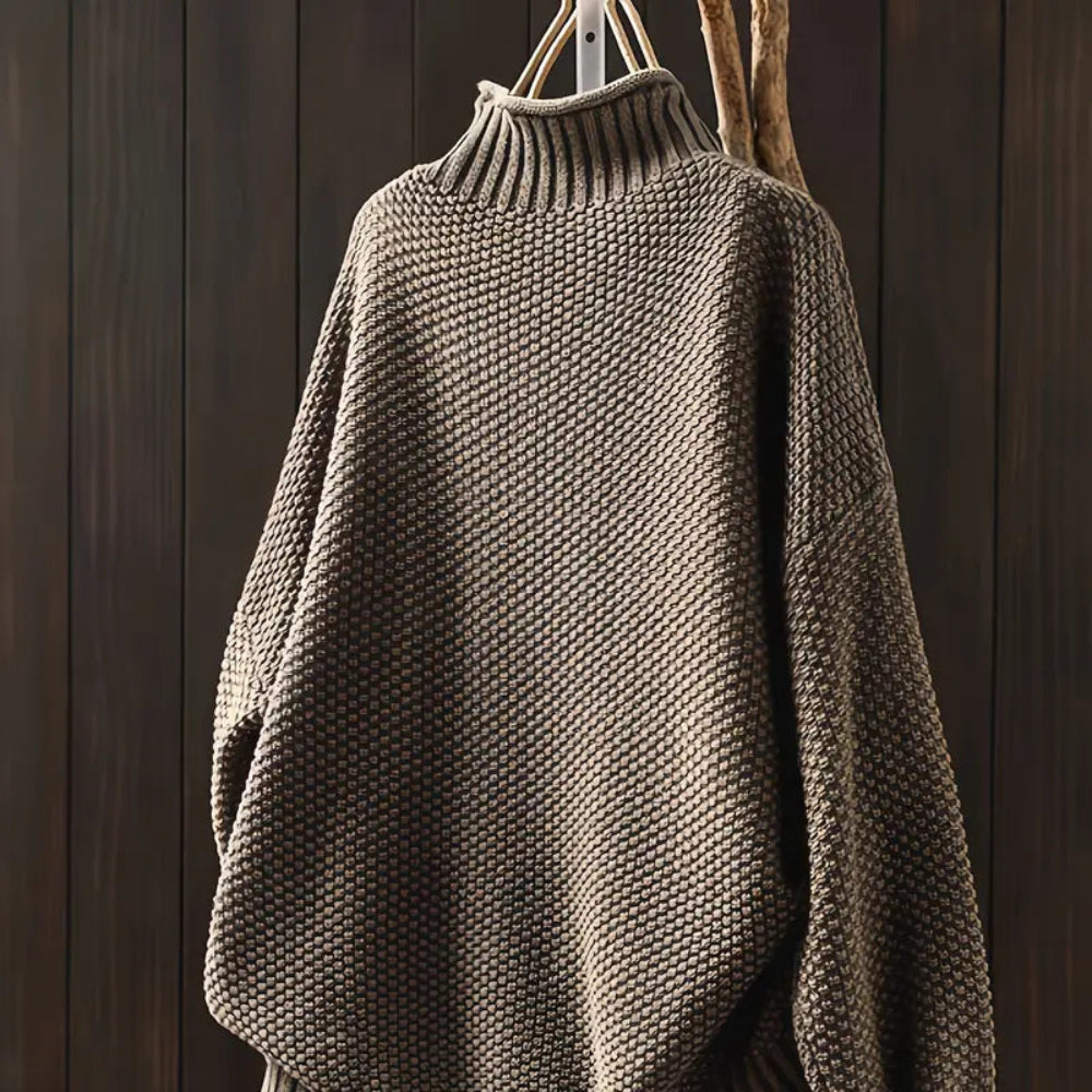 Women's Oversized Textured Turtleneck Long Sleeve Sweater - Pullover